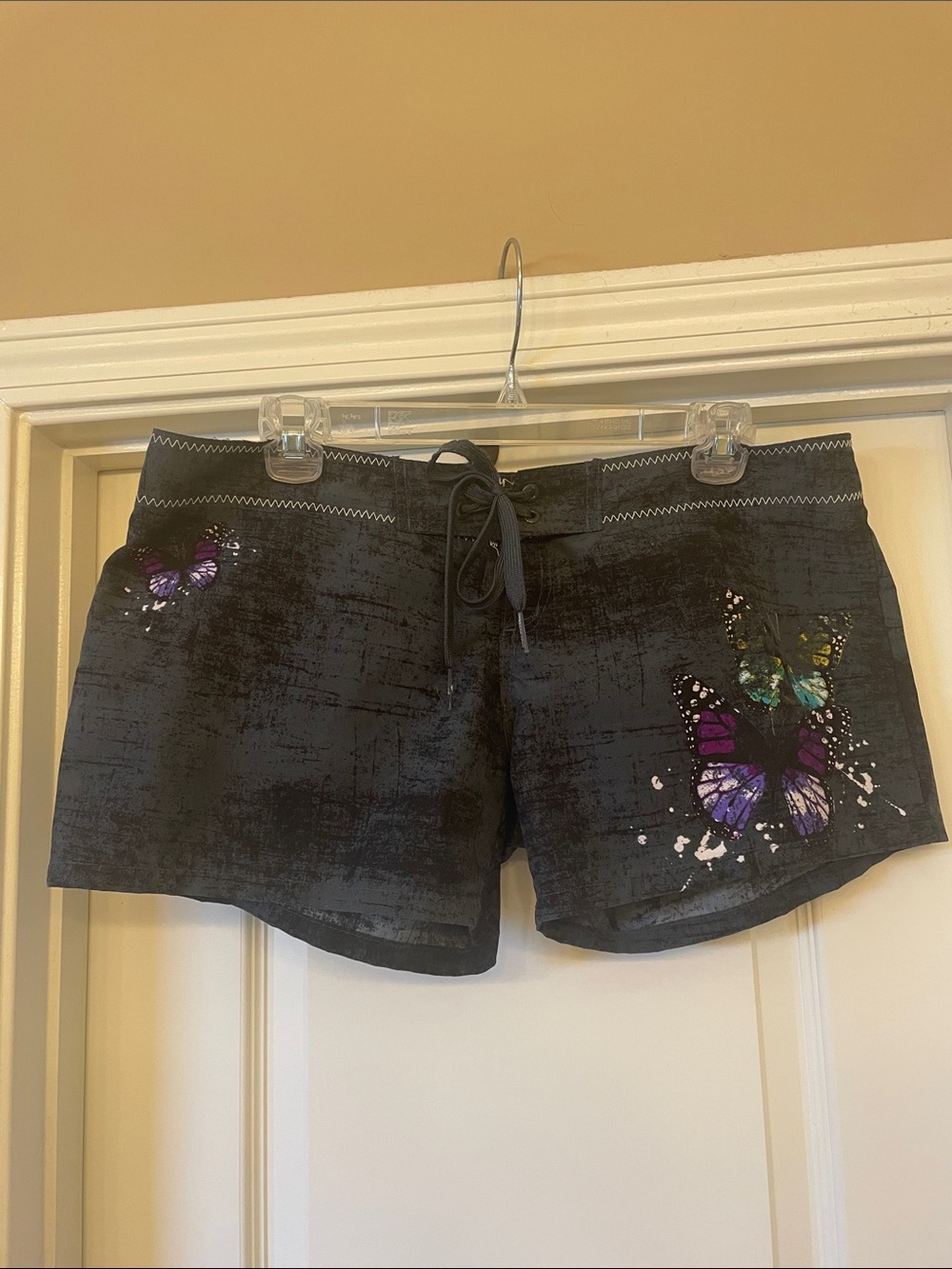 Body Glove Black Women's Board Shorts with Purple & Teal Butterfly Print